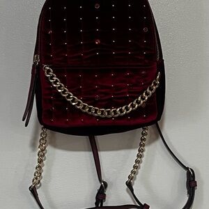 Victoria's Secret Burgundy Velvet Backpack with Gold Chain